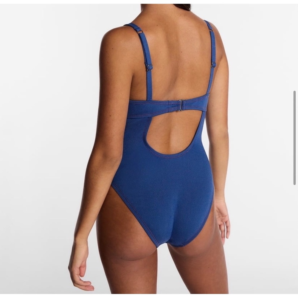 Lee Kacey Musgraves One Piece Swimsuit Women L Blue Denim Underwire Cutout NEW - Picture 6 of 7